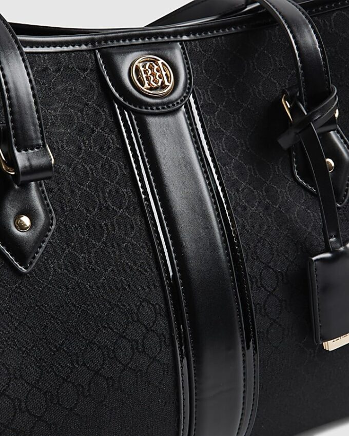 Black Stripe Monogram Shopper Bag
