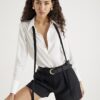 Black Structured Belted Shorts