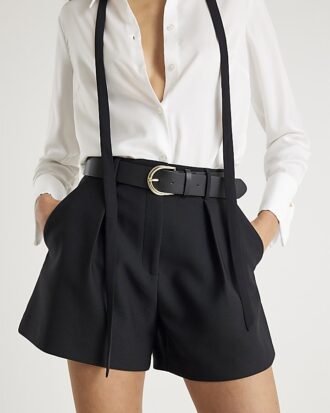 Black Structured Belted Shorts