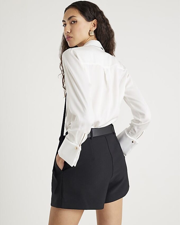 Black Structured Belted Shorts