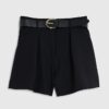 Black Structured Belted Shorts