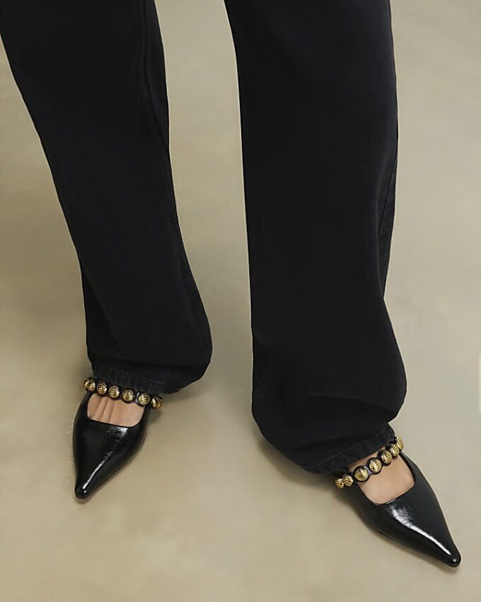 Black Studded Flat Pumps