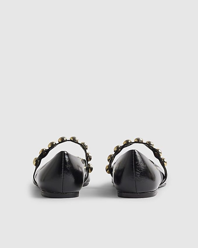 Black Studded Flat Pumps