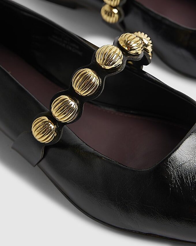 Black Studded Flat Pumps