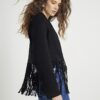 Black Suede Collarless Tassel Blazer
