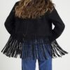 Black Suede Collarless Tassel Blazer