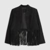 Black Suede Collarless Tassel Blazer