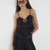 Black Sun Trimmed Stripe Beach Cami Top