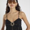 Black Sun Trimmed Stripe Beach Cami Top