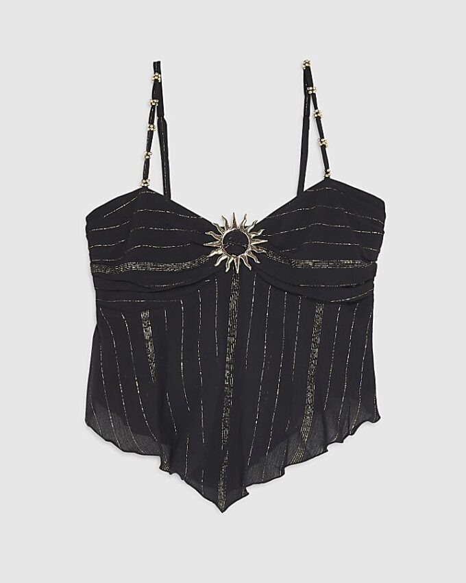 Black Sun Trimmed Stripe Beach Cami Top