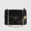 Black Tab Front Chain Shoulder Bag
