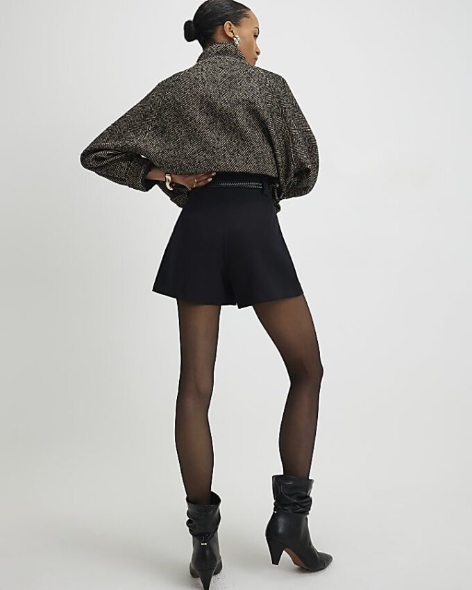 Black Tailored Belted Shorts