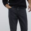 Black Tapered Fit Washed Jeans