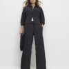 Black Textured Straight Leg Trousers
