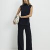 Black Textured Wide Leg Trousers
