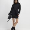 Black Tie Front Mini Sweatshirt Dress