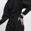 Black Tie Front Mini Sweatshirt Dress