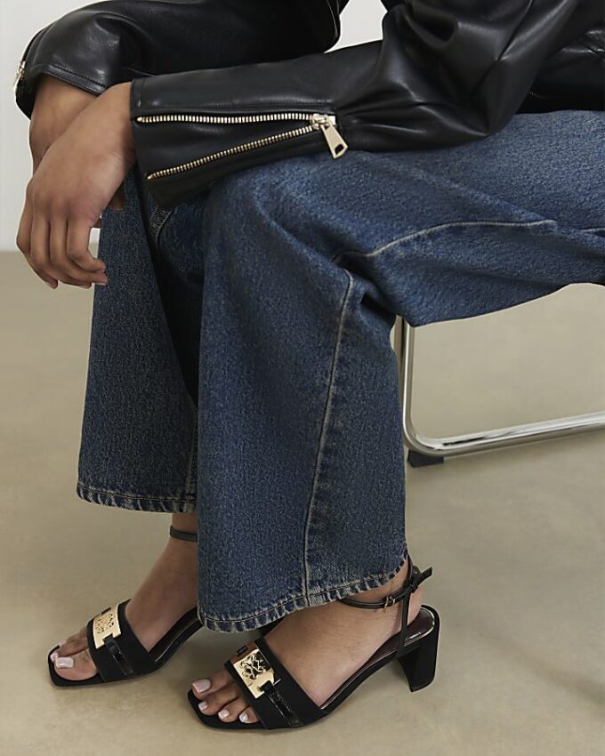 Black Trim Block Heel Sandals