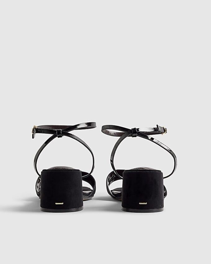 Black Trim Block Heel Sandals
