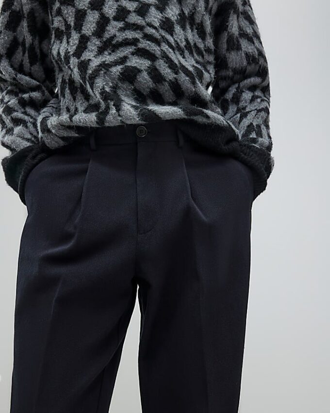 Black Twill Wide Leg Trousers