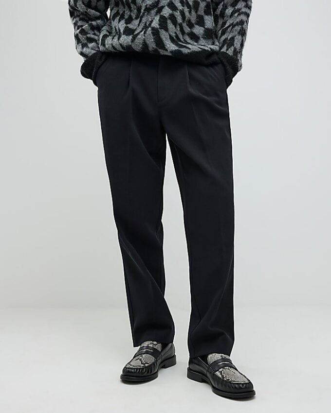 Black Twill Wide Leg Trousers