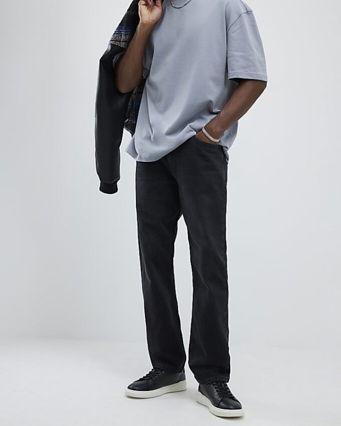 Black Washed Straight Leg Jeans