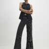 Black Wide Leg Pinstripe Knitted Trousers