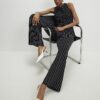 Black Wide Leg Pinstripe Knitted Trousers
