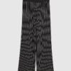 Black Wide Leg Pinstripe Knitted Trousers