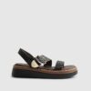 Black Woven Buckle Flatform Sandals