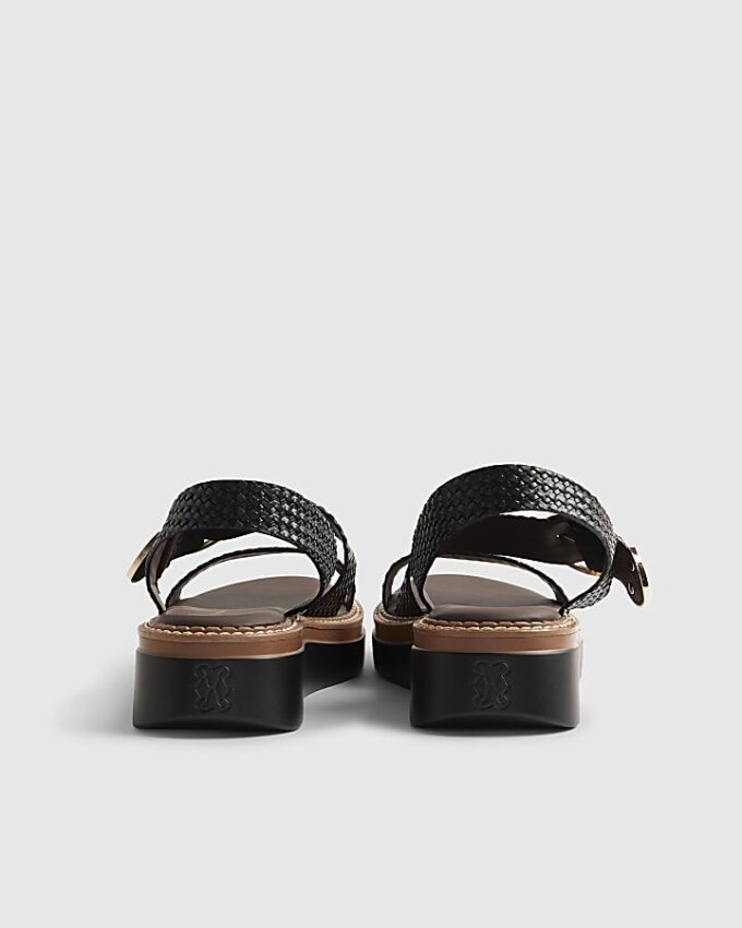 Black Woven Buckle Flatform Sandals