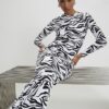 Black Zebra Print Ribbed Midi Dress