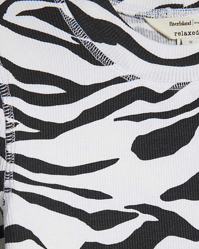 Black Zebra Print Ribbed Midi Dress
