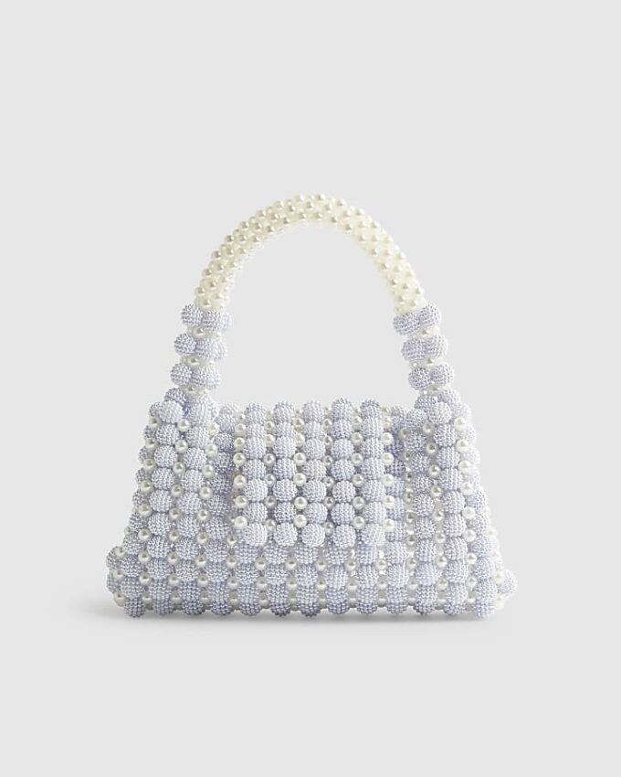 Blue Beaded Pearl Clutch Bag