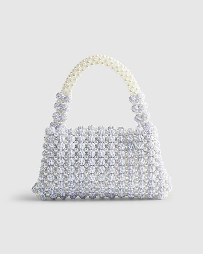 Blue Beaded Pearl Clutch Bag