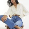 Blue Belted Stretch Straight Leg Jeans