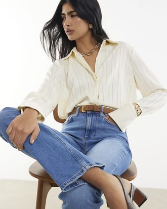 Blue Belted Stretch Straight Leg Jeans