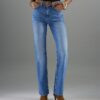 Blue Belted Stretch Straight Leg Jeans