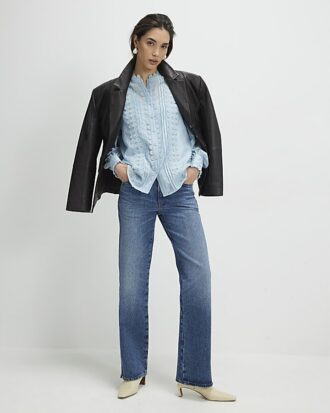 Blue Broderie Long Sleeve Shirt