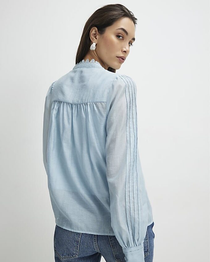 Blue Broderie Long Sleeve Shirt