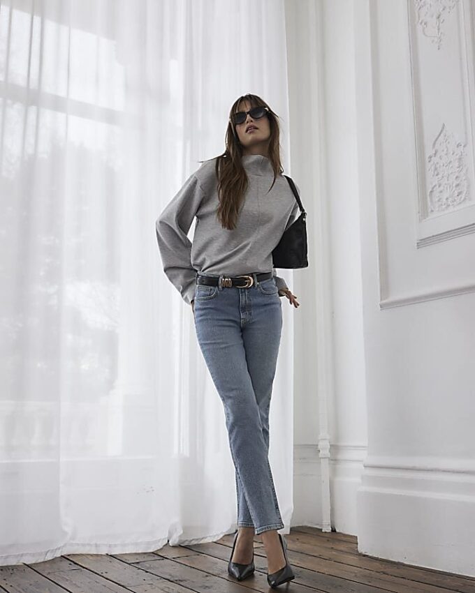 Blue Classic High Waisted Slim Fit Jeans