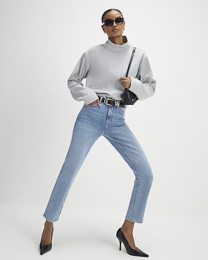 Blue Classic High Waisted Slim Fit Jeans