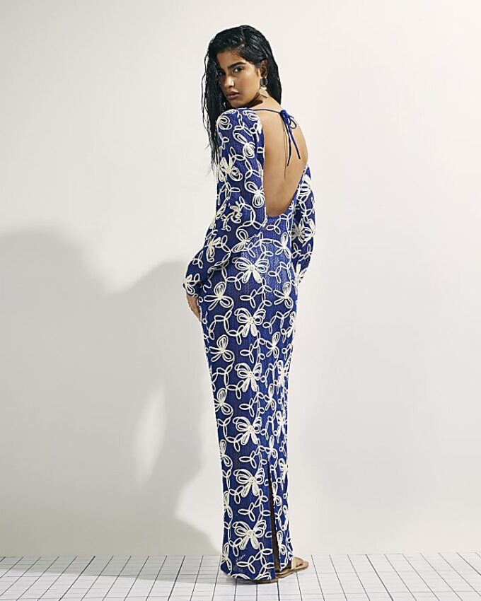 Blue Cornelli Crochet Maxi Beach Dress