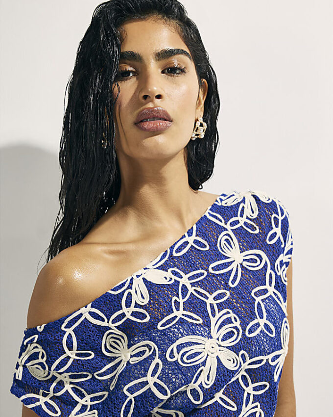 Blue Cornelli Crochet Mini Beach Dress