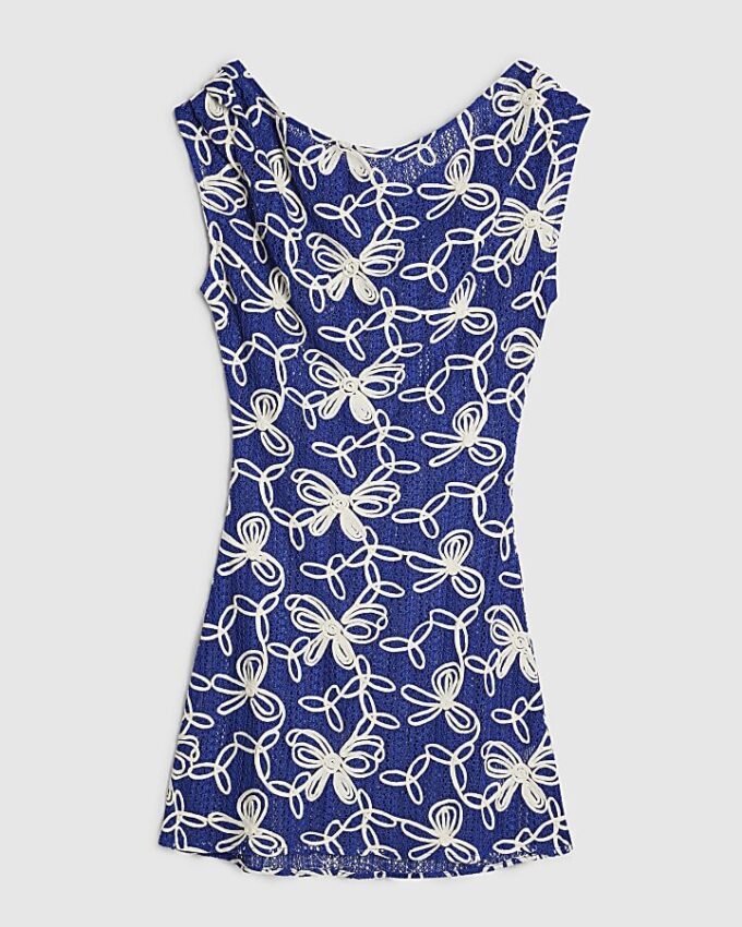 Blue Cornelli Crochet Mini Beach Dress