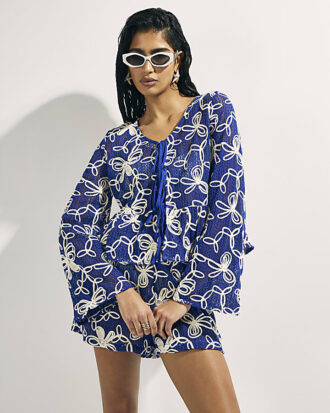 Blue Cornelli Tie front Beach Top
