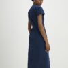 Blue Denim Button Cap Sleeve Midi Dress
