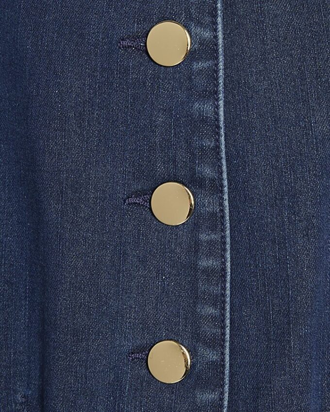 Blue Denim Button Cap Sleeve Midi Dress
