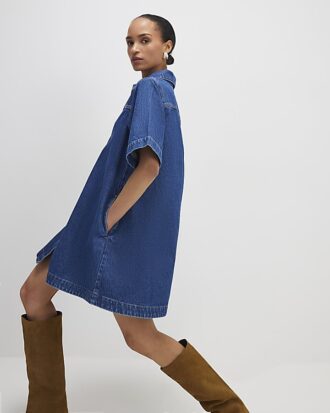 Blue Denim Button Through Mini Dress