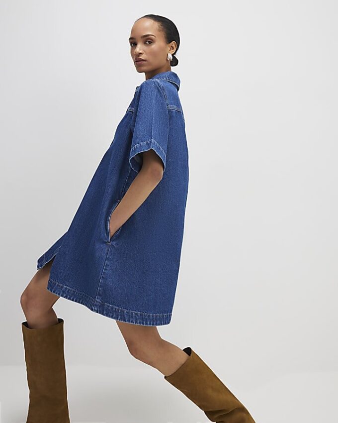 Blue Denim Button Through Mini Dress